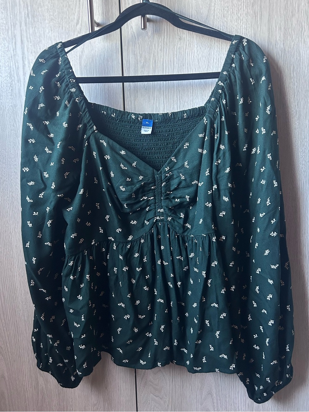Old Navy Green Floral Smocked Sweetheart Babydoll Blouse XL